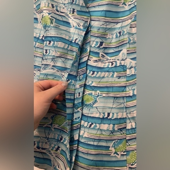 Dressbarn 100% Silk Blue Fish Vest Size L - Picture 3 of 5